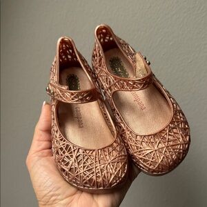 Mini Melissa Girls' Metallic Rose Mary Jane Sandals